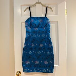 Dollhouse Blue Strapless Dress with Floral Pattern
